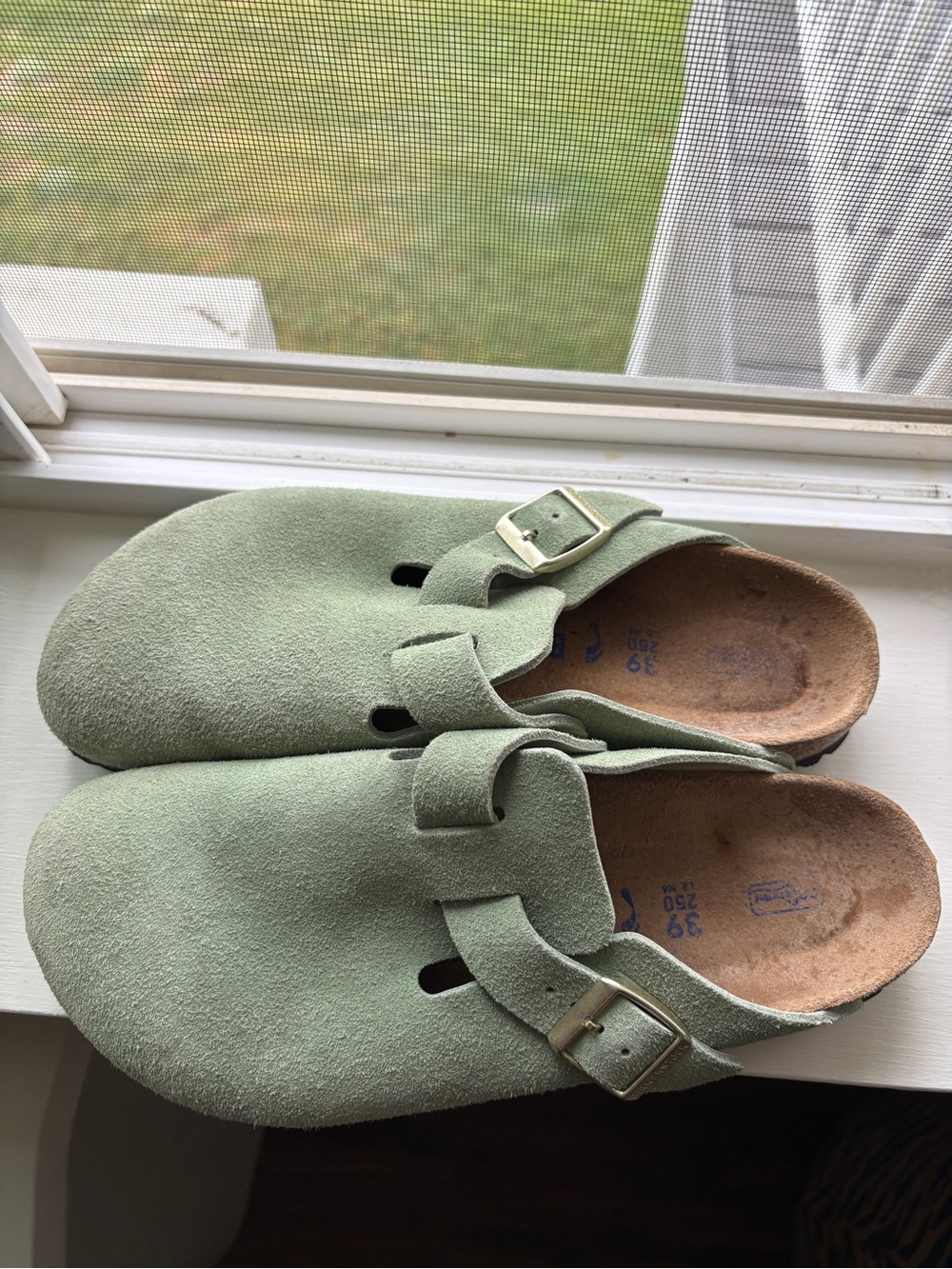 Birkenstock Green Tea Suede Clogs size 39